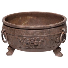 Chinese Shallow Cast Iron Lotus Vessel