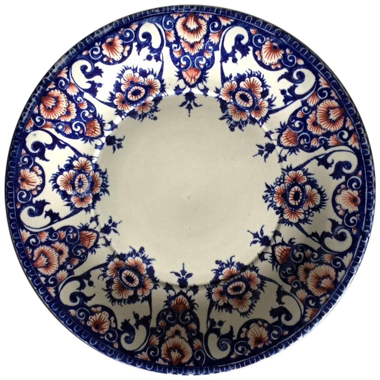19th Century Gien Blue and Red Faience Plate For Sale