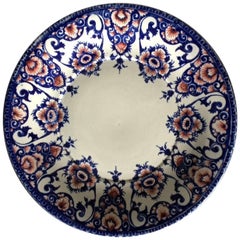 Assiette en faïence bleue et rouge de Gien du 19ème siècle