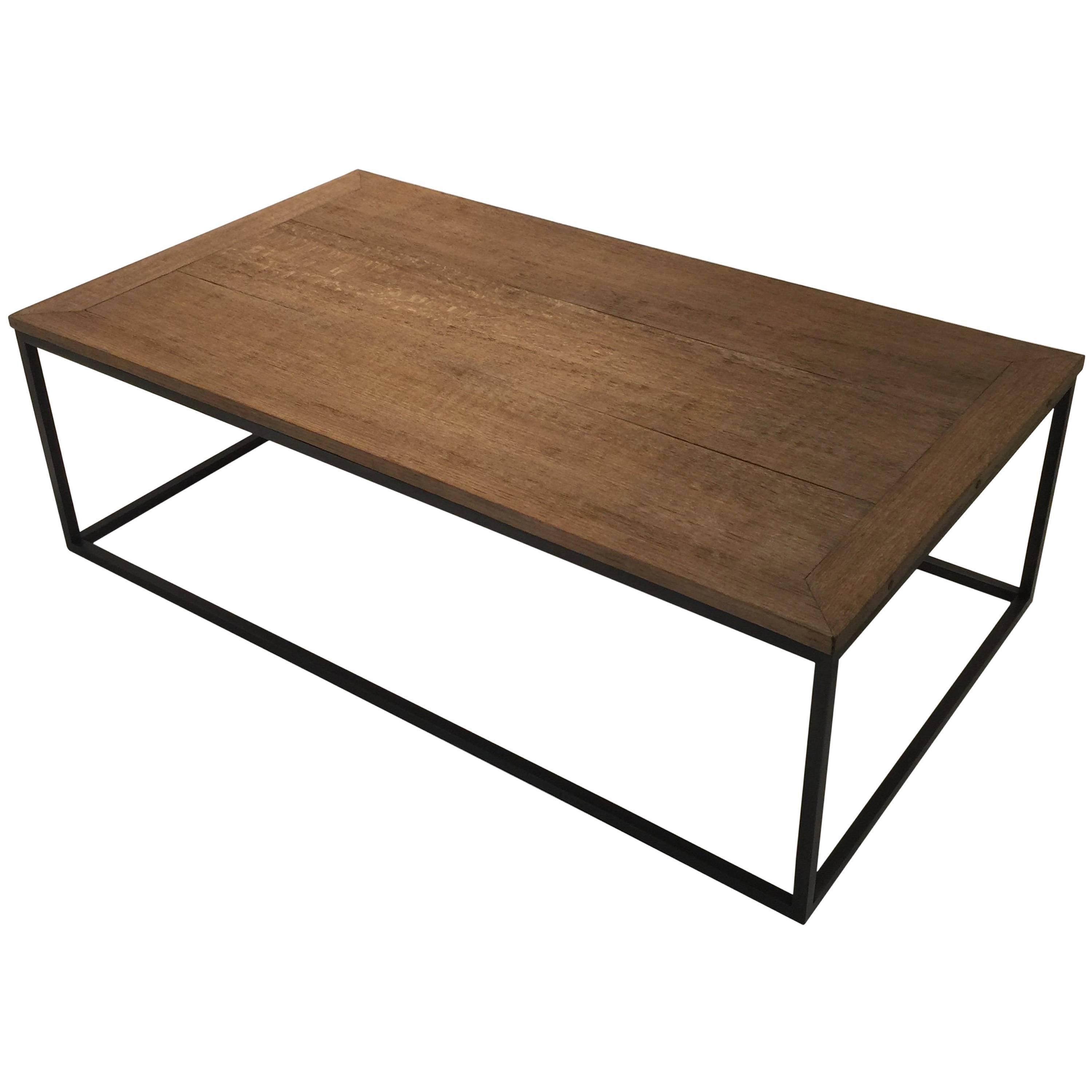 Oak and Steel Coffee Table For Sale