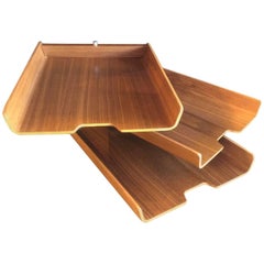 Vintage Molded Teak Plywood Triple Letter Tray by Martin Aberg for Rainbow of Sweden