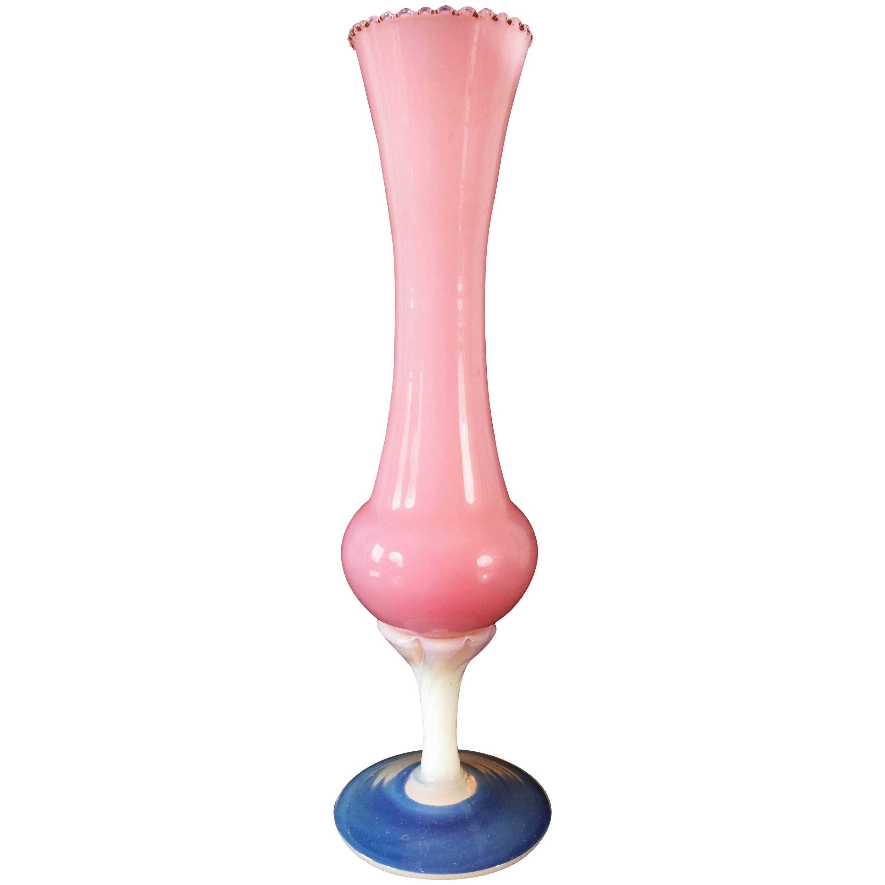 French pink and blue Opaline Vase - Art Deco period - XXth 1920