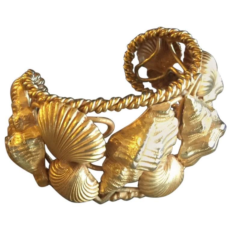 Sea Shell Cuff Bracelet in Goldtone by Dominique Aurientis of Paris For Sale