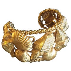 Sea Shell Cuff Bracelet in Goldtone by Dominique Aurientis of Paris