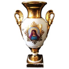 Religious gold Baluster Vase - Paris Porcelain - Virgin Mary- XIXth Napoleon III