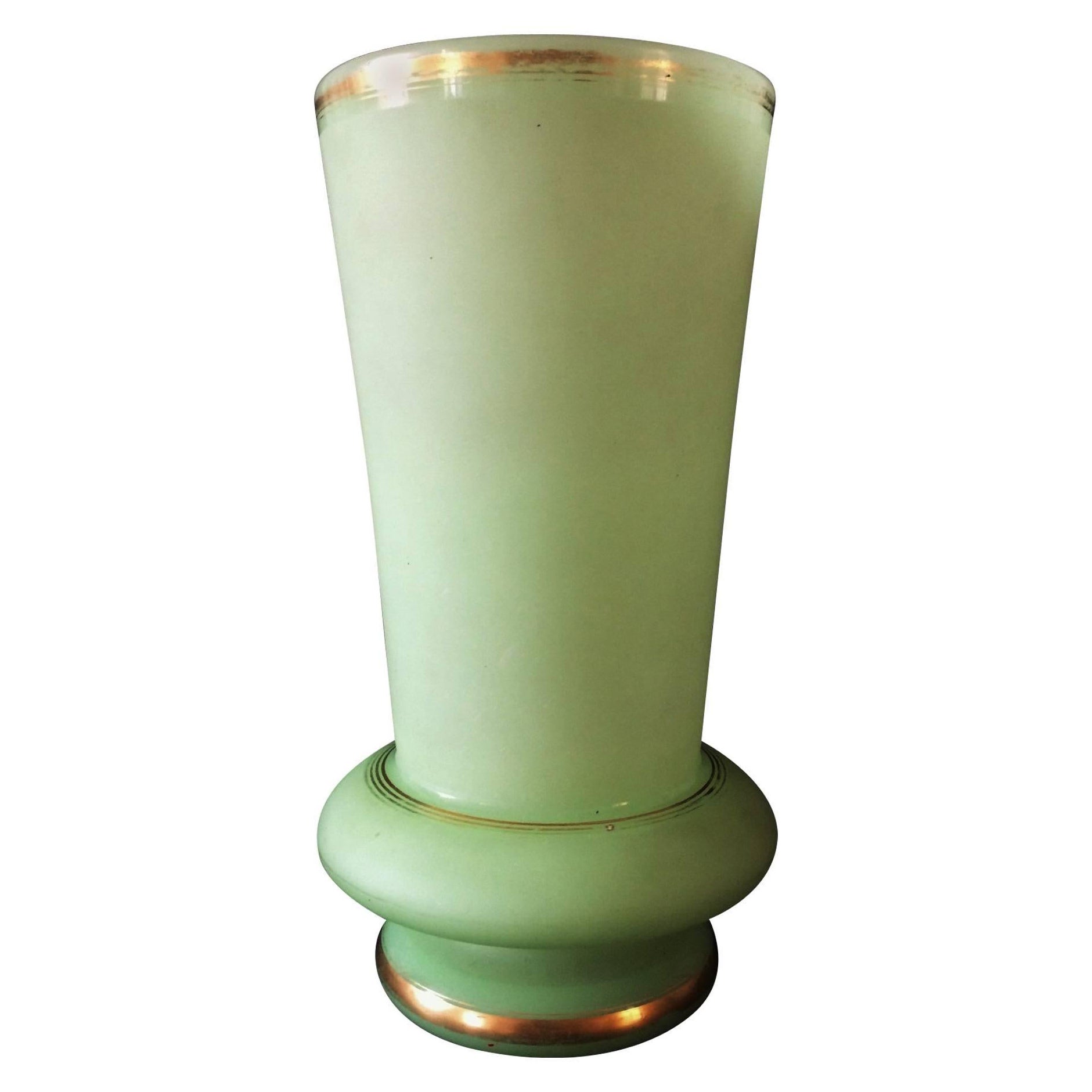 1940s Art Deco Green Opaline Vase Cup