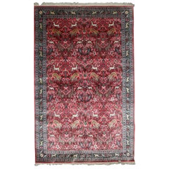 Persian Hand Knotted Silk Tabriz Animal Hunt Rug, 20th Century