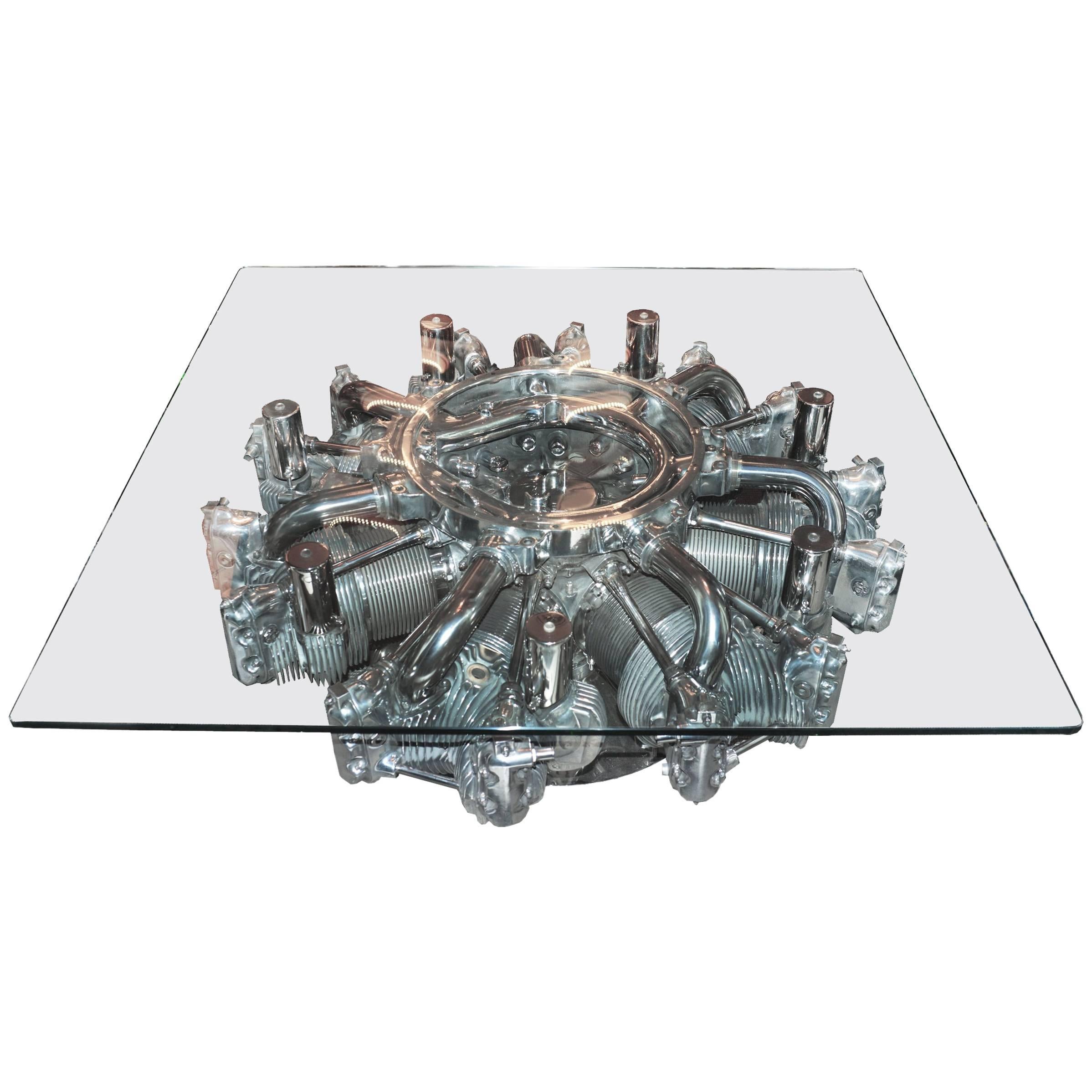 Continental R-670 Engine Coffee Table from Fairchild PT-23 Aircraft For Sale