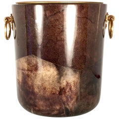 Vintage Aldo Tura Tobacco Brown Goatskin and Brass Ice Bucket, 1940s, Italy