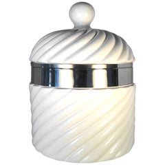 Vintage Tommaso Barbi White Ceramic and Silver Large Ice Bucket, 1960s, Italy