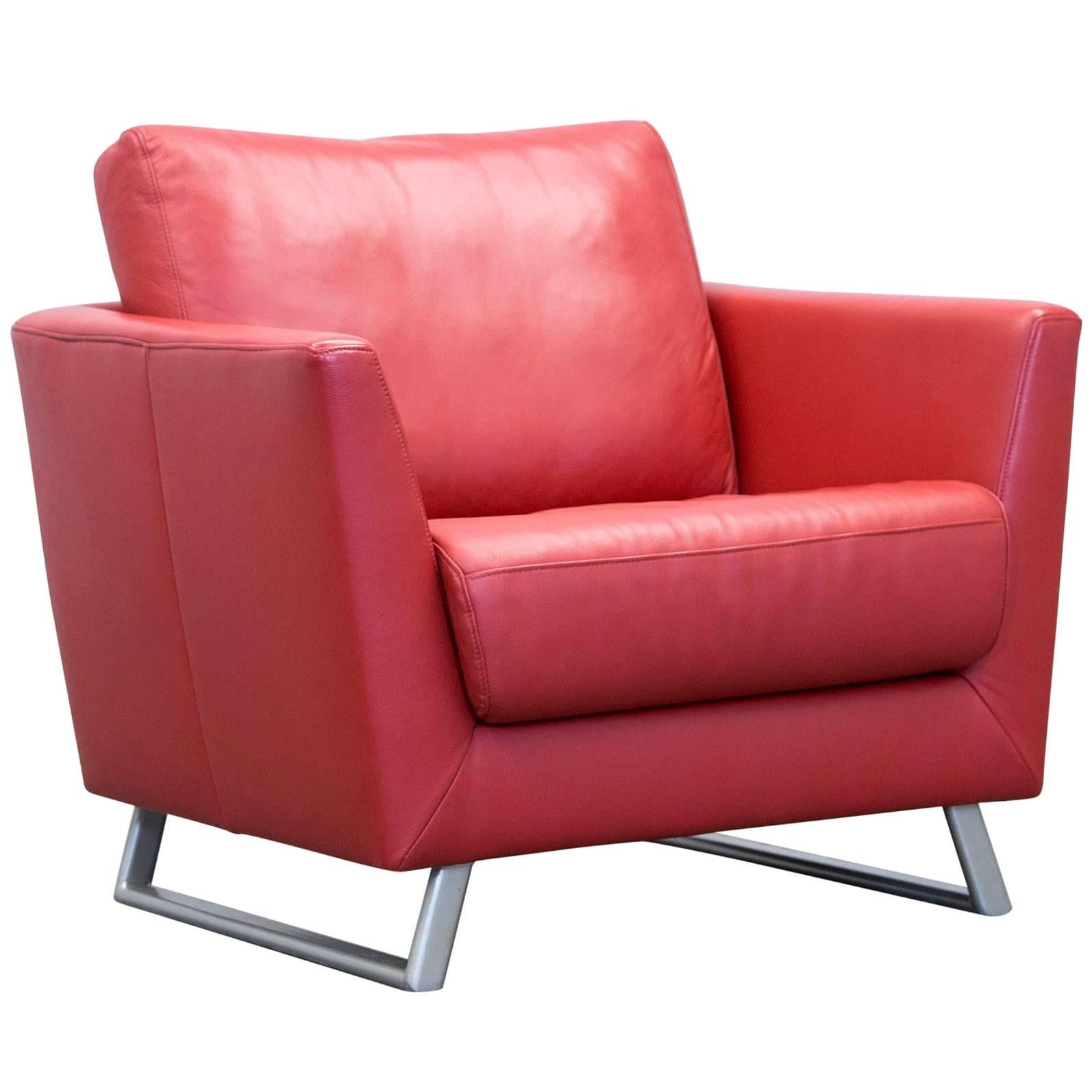 Designer Armchair Leather Red One-Seat Couch Modern For Sale
