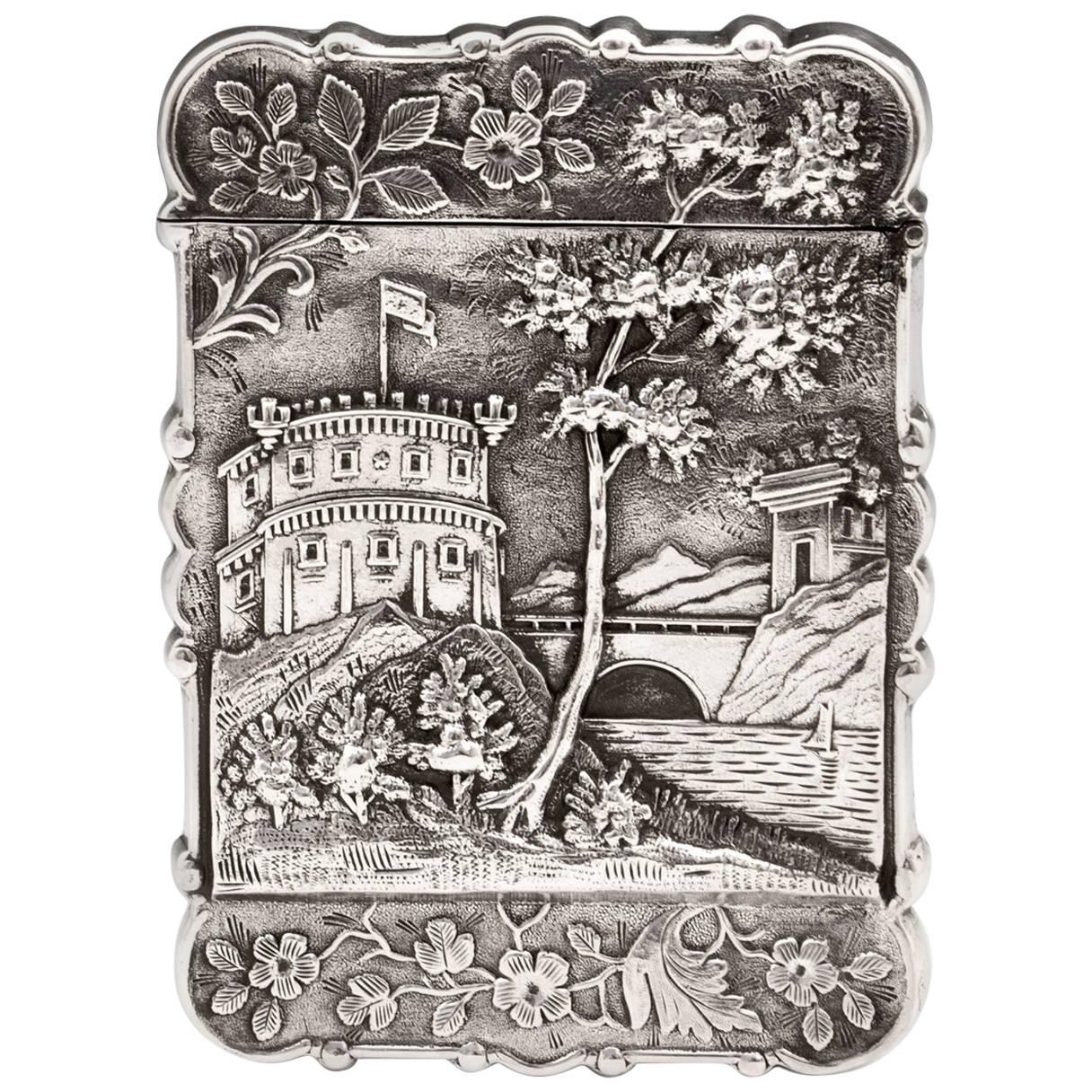 Silver American Castle Card Case by Leonard and Wilson, 19th Century