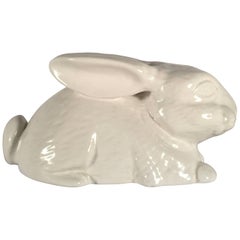 Vintage Rare Tommaso Barbi White Ceramic Rabbit Signed, 1960s, Italy