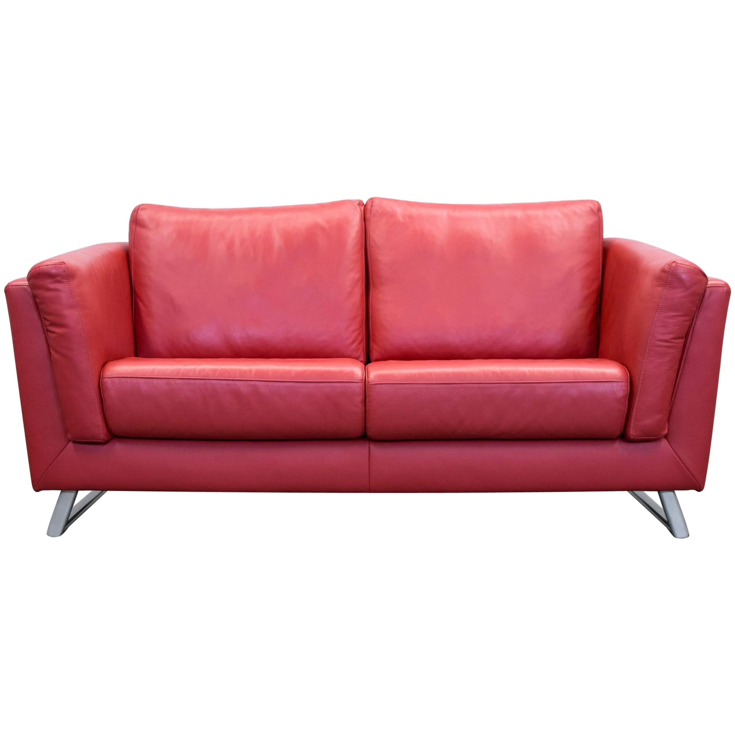 Designer Sofa Leather Red Two-Seat Couch Modern