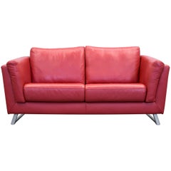 Designer Sofa Leather Red Two-Seat Couch Modern
