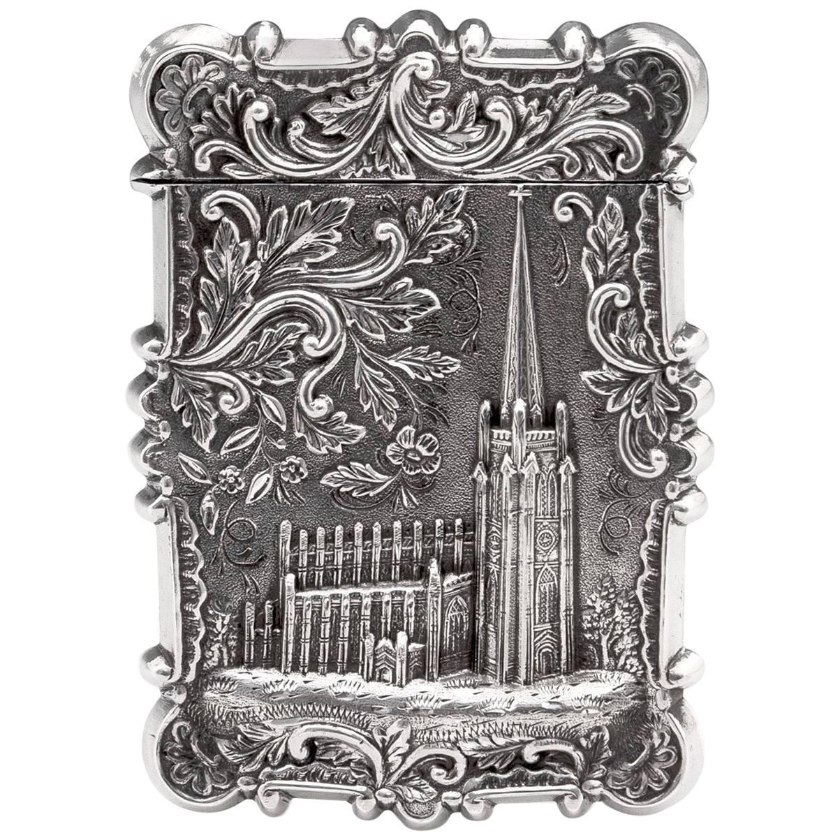 American Silver Card Case Leonard & Wilson Trinity Church New York 19th Century