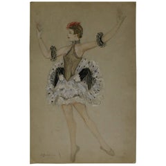 Watercolor by Nathalie Gontcharova, Ballet Costume, France, Art Deco, 1920s