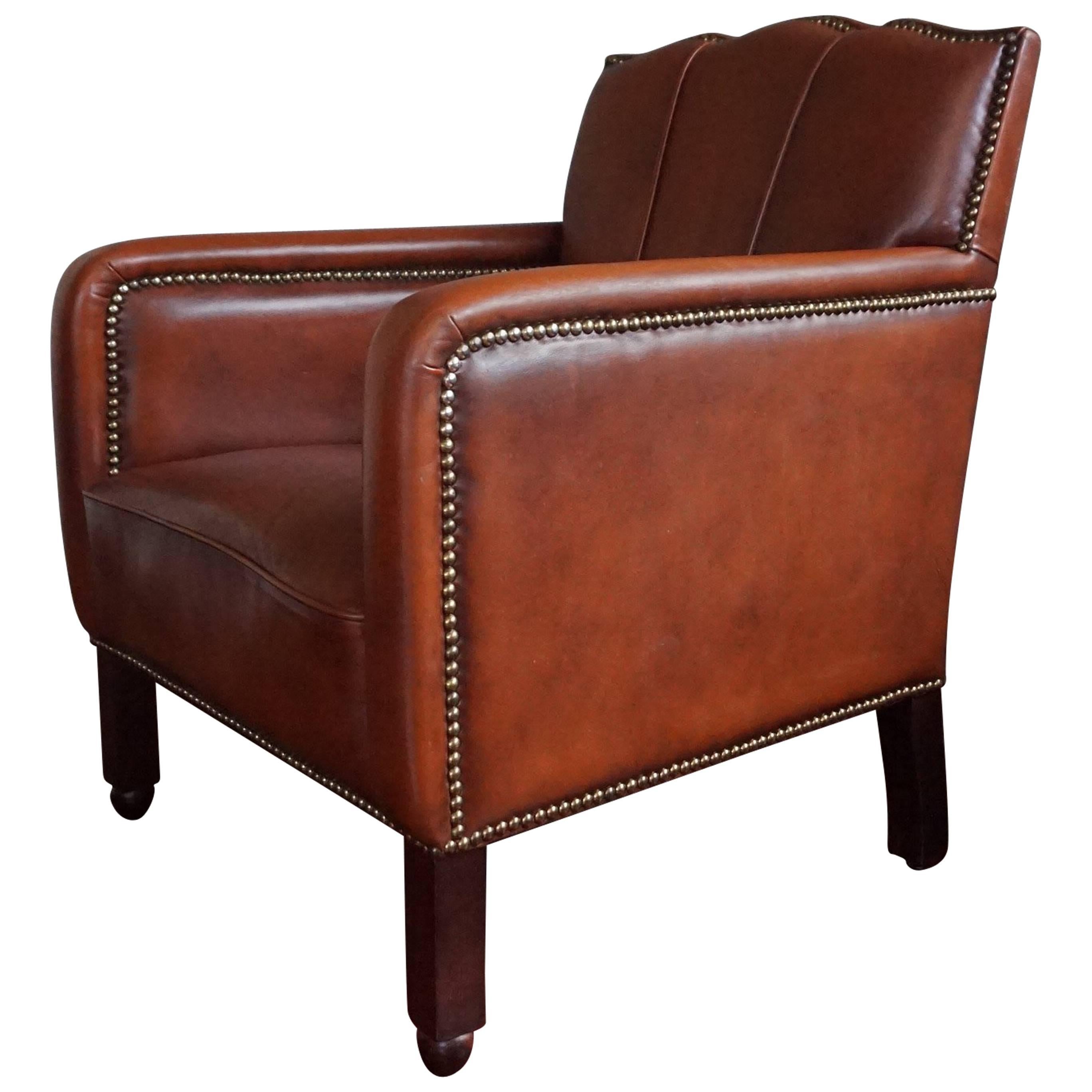 Art Deco Style Leather Ladies Club Armchair, Beautiful Design and Color