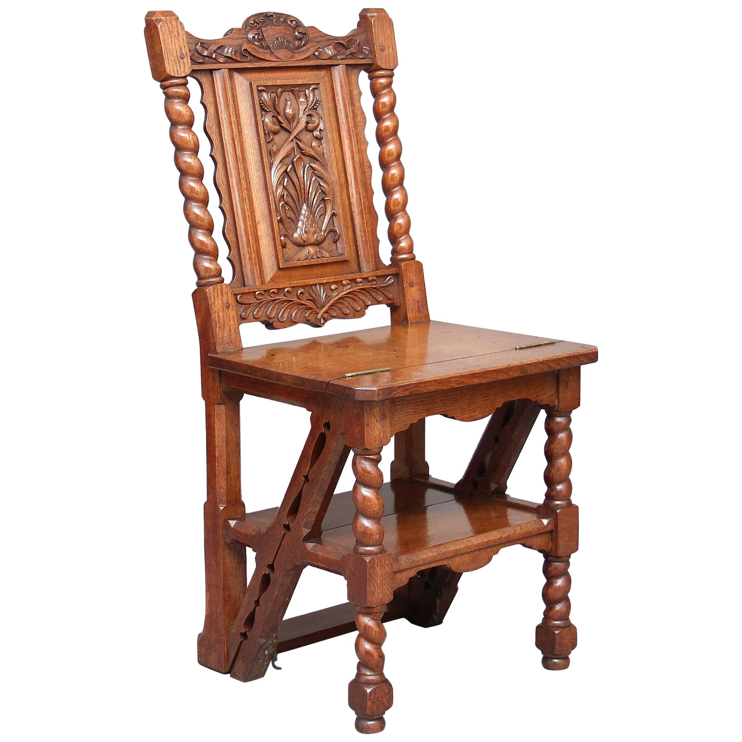 19th Century Oak Metamorphic Library Step Chair