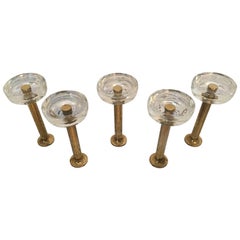 Five Midcentury Wall Hook Brass and Glass, Italy, 1970s