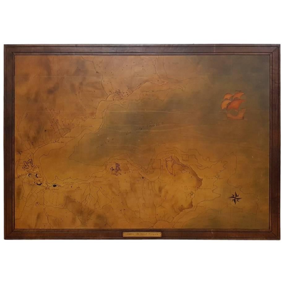 French Vintage Leather Map of the Golfe de St. Tropez For Sale