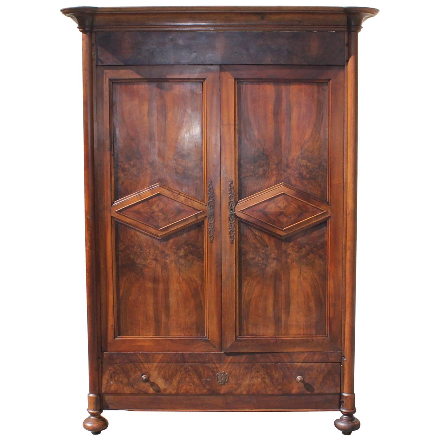 19th Century French Louis Philippe Walnut Period Chateau Armoires, 1850s