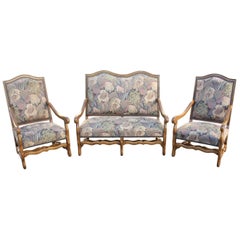 Set of Settees and Armchairs Solid Walnut Louis XIII Style Os De Mouton,1900s
