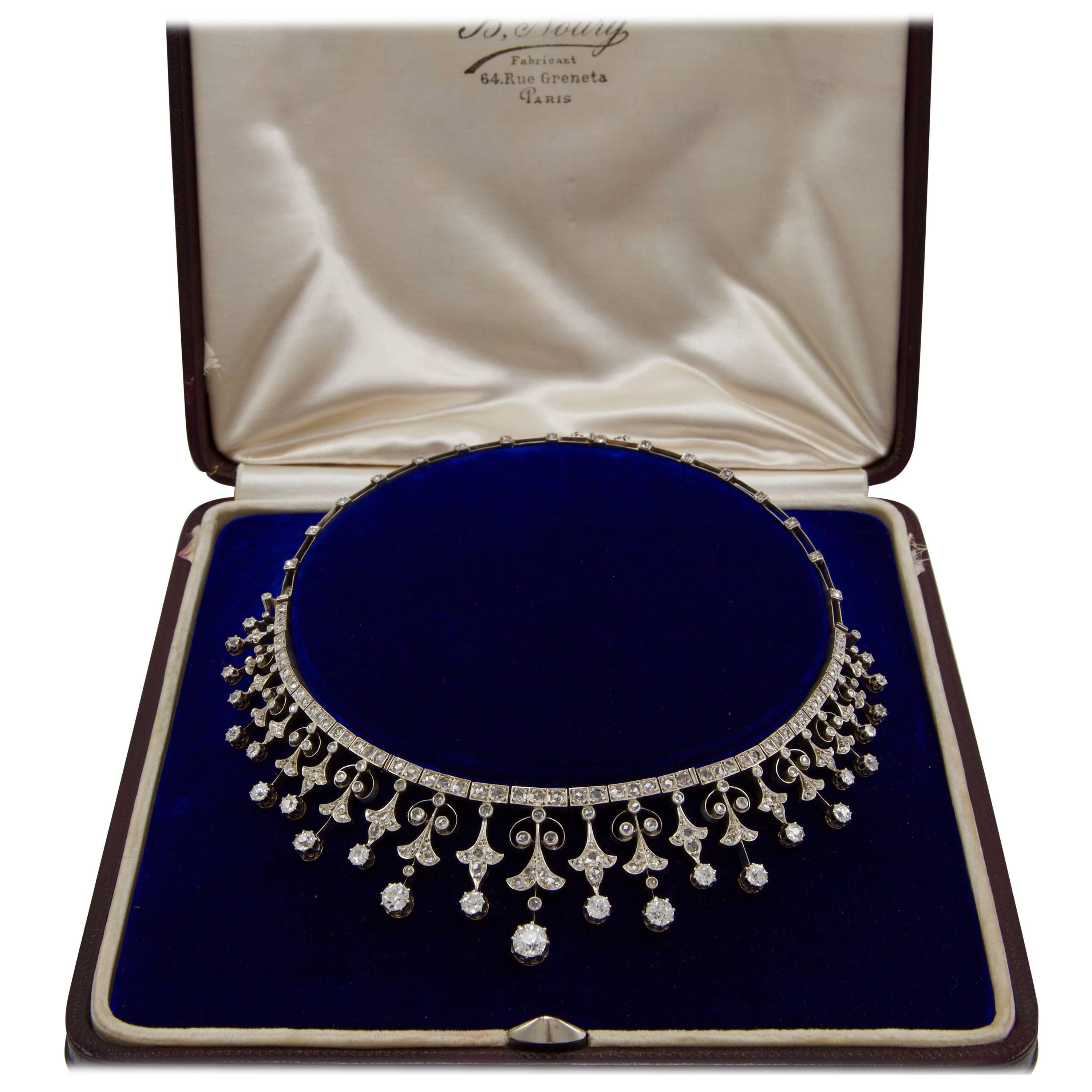 19th Century Gold and Silver Diamonds Necklace, Tiara and Diademe by Mauboussin