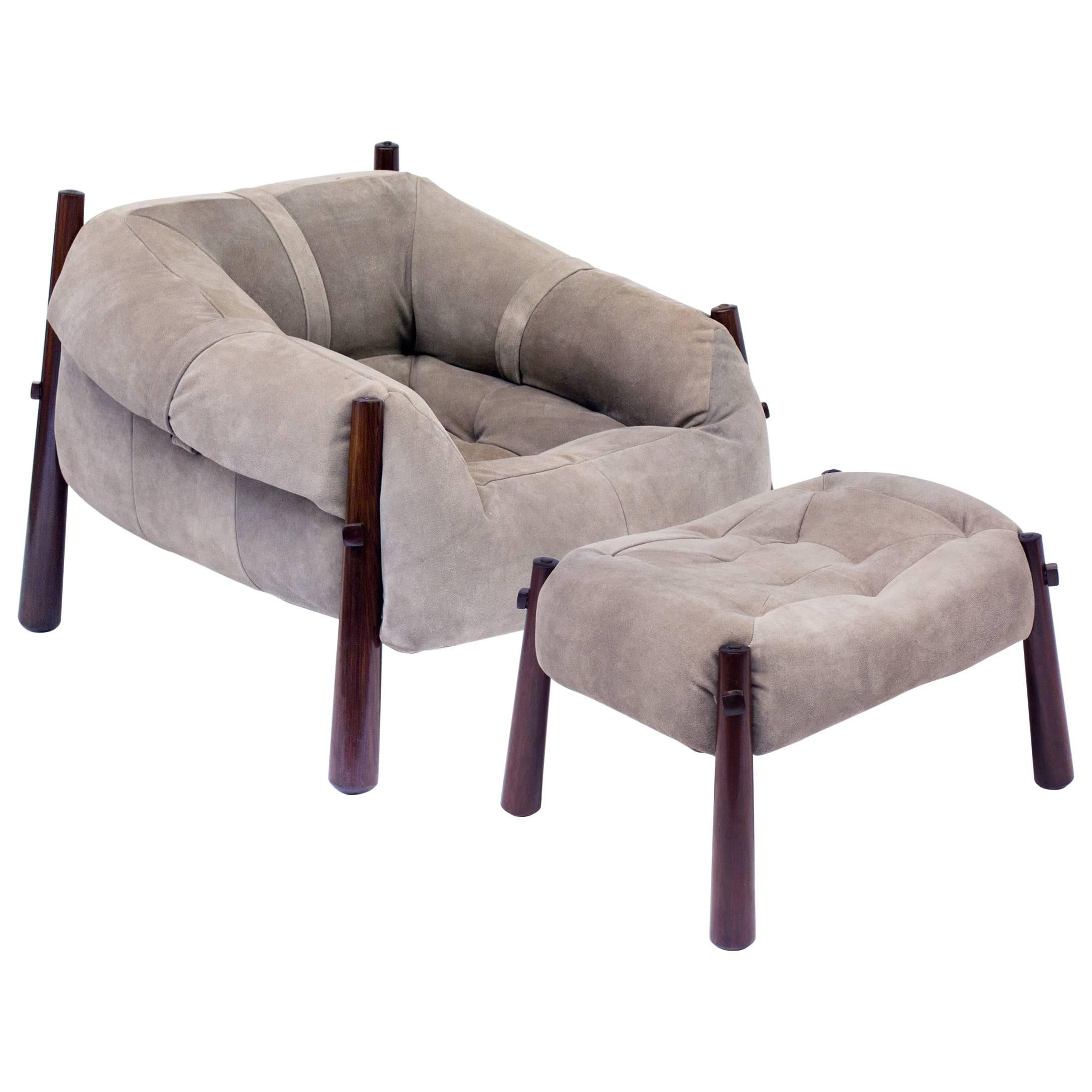 MP-81 Armchair Suede Upholstery by Brazilian Designer Percival Lafer