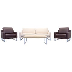 Rolf Benz Ego Designer Sofa Set Armchair Fabric Beige Three-Seat Couch Modern
