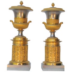 Pair of Charles X Silvered and Ormolu Cassolettes
