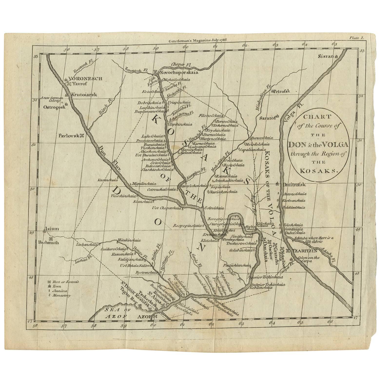 Antique Map of the course of the Don & Voga rivers 