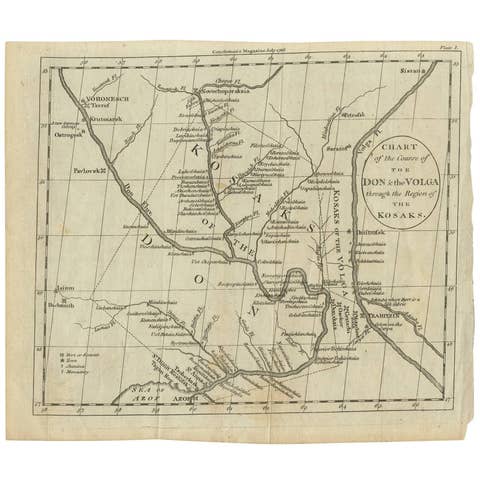 Antique Map of the course of the Don & Voga rivers