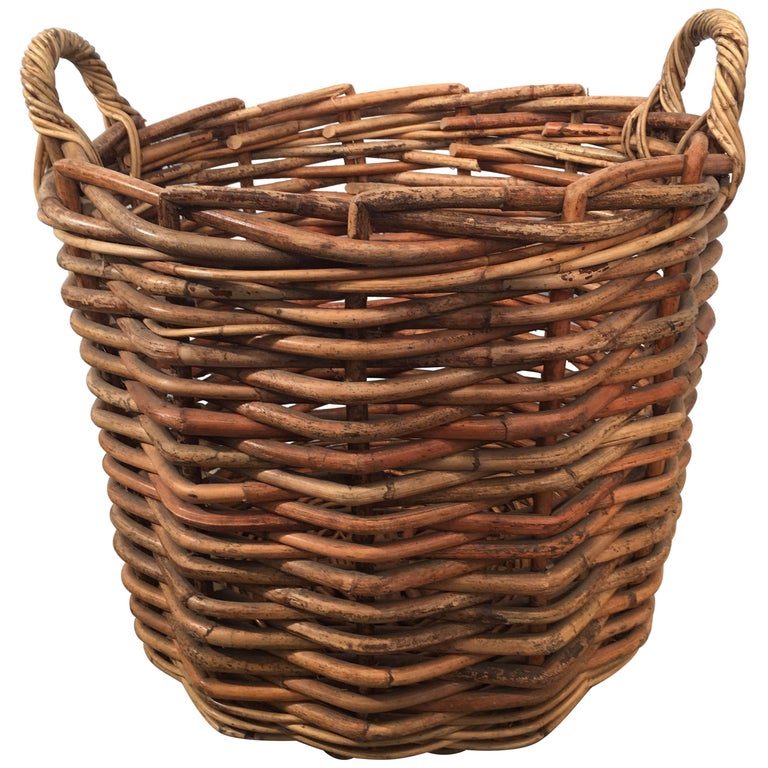 Large French Vineyard Harvest Wicker Basket, Two Available For Sale at