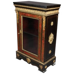 Antique French Boulle and Ormolu Figural Slate Top Display Cabinet, 20th Century