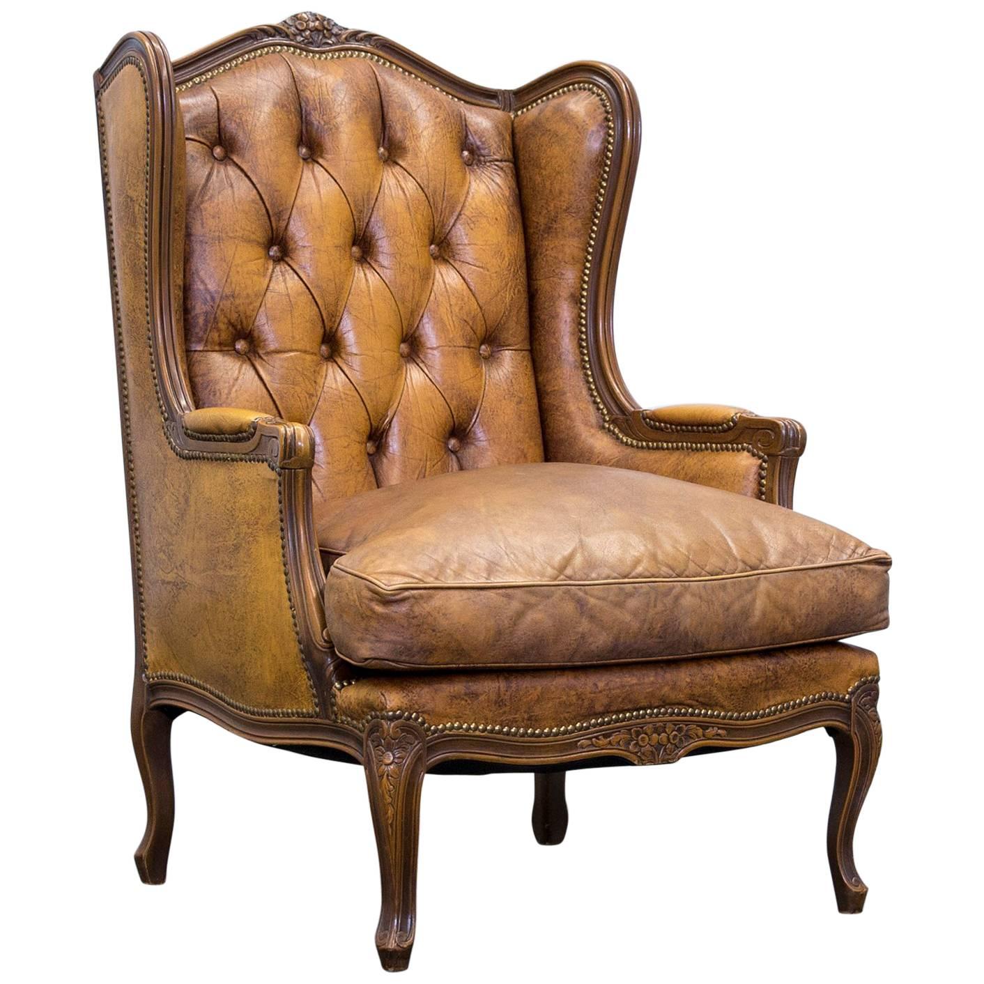 Chesterfield Armchair Leather Cognac Brown One Seat Couch Retro Vintage