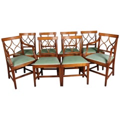 Set of Eight Mahogany Baker School Upholstered Dining Chairs, 20th Century