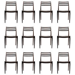 chaises de salle à manger Niels Otto Moller des années 1950:: 12 chaises en palissandre modèle 78 retapissées