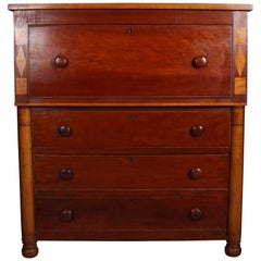 Antique Classical Empire Tiger Maple Two-Tone Inlaid Drop Front Butlers Desk