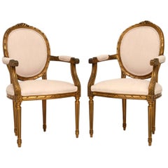 Pair of Antique French Giltwood Salon Chairs