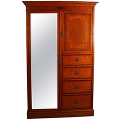 Ancienne chiffonnière anglaise édouardienne en bois de satin marqueté et orné de bandes avec miroir