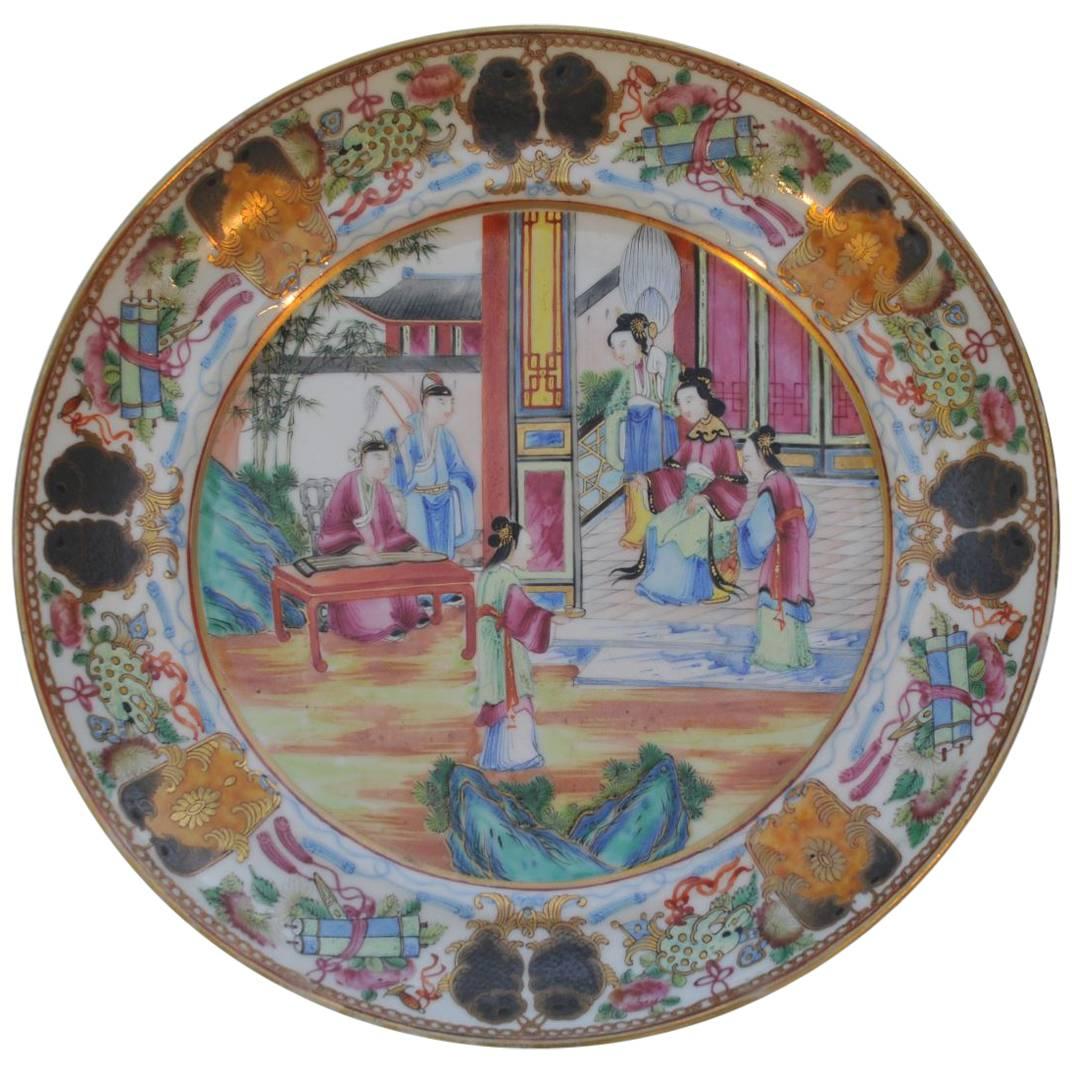 Very Fine Canton Medallion Court Scene Plate For Sale