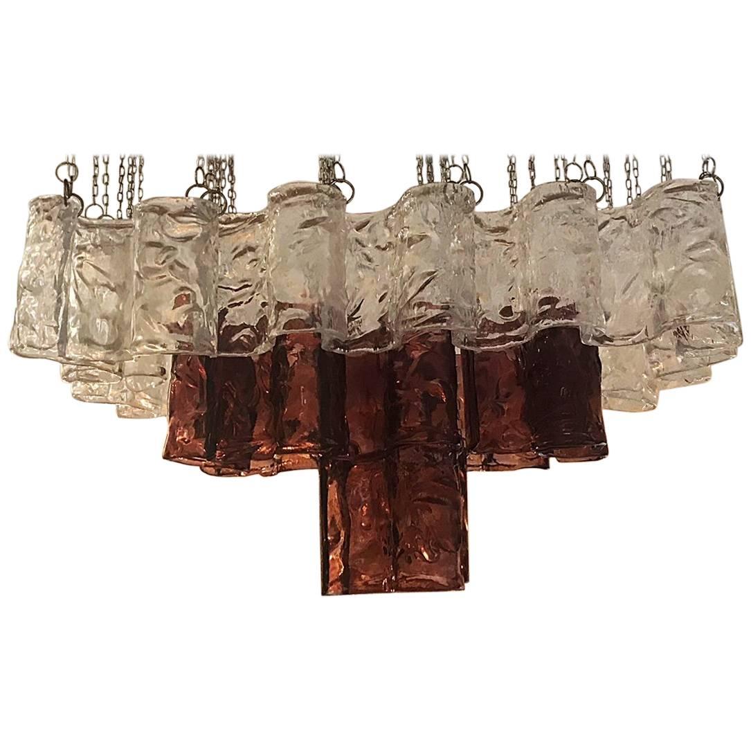 Mazzega mid-century murano Chandelier glass Bicolor with silver base , 1960 For Sale