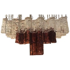 Mazzega mid-century murano Chandelier glass Bicolor with silver base , 1960