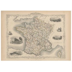 Antique Map of France by J. Tallis, circa 1851