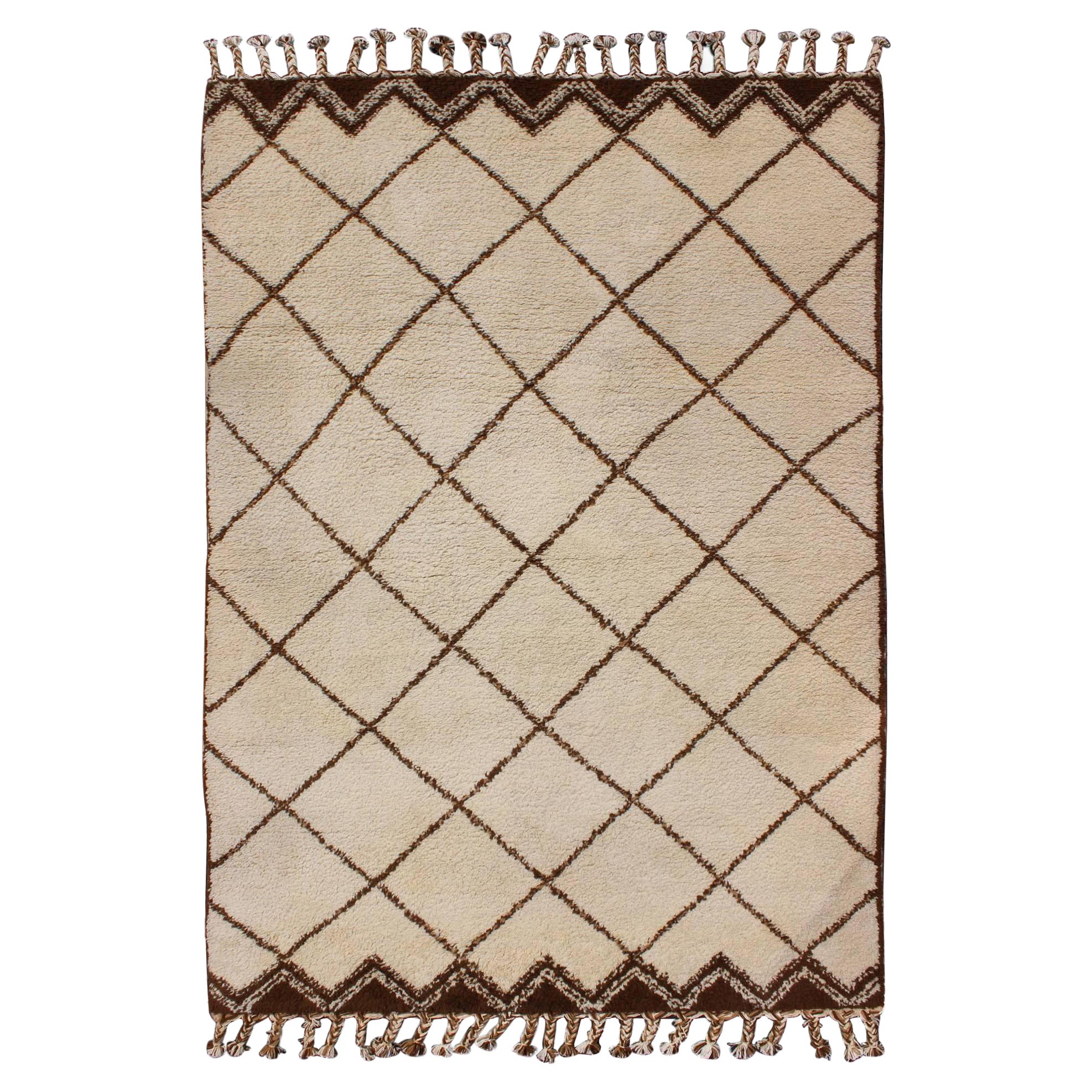 Contemporary/Modern Moroccan Rug Vintage with Brown and Ivory Diamond
