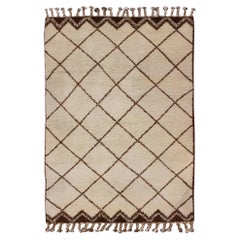 Vintage Moroccan Rug in Modern Minimalist Design with Ivory and Brown 