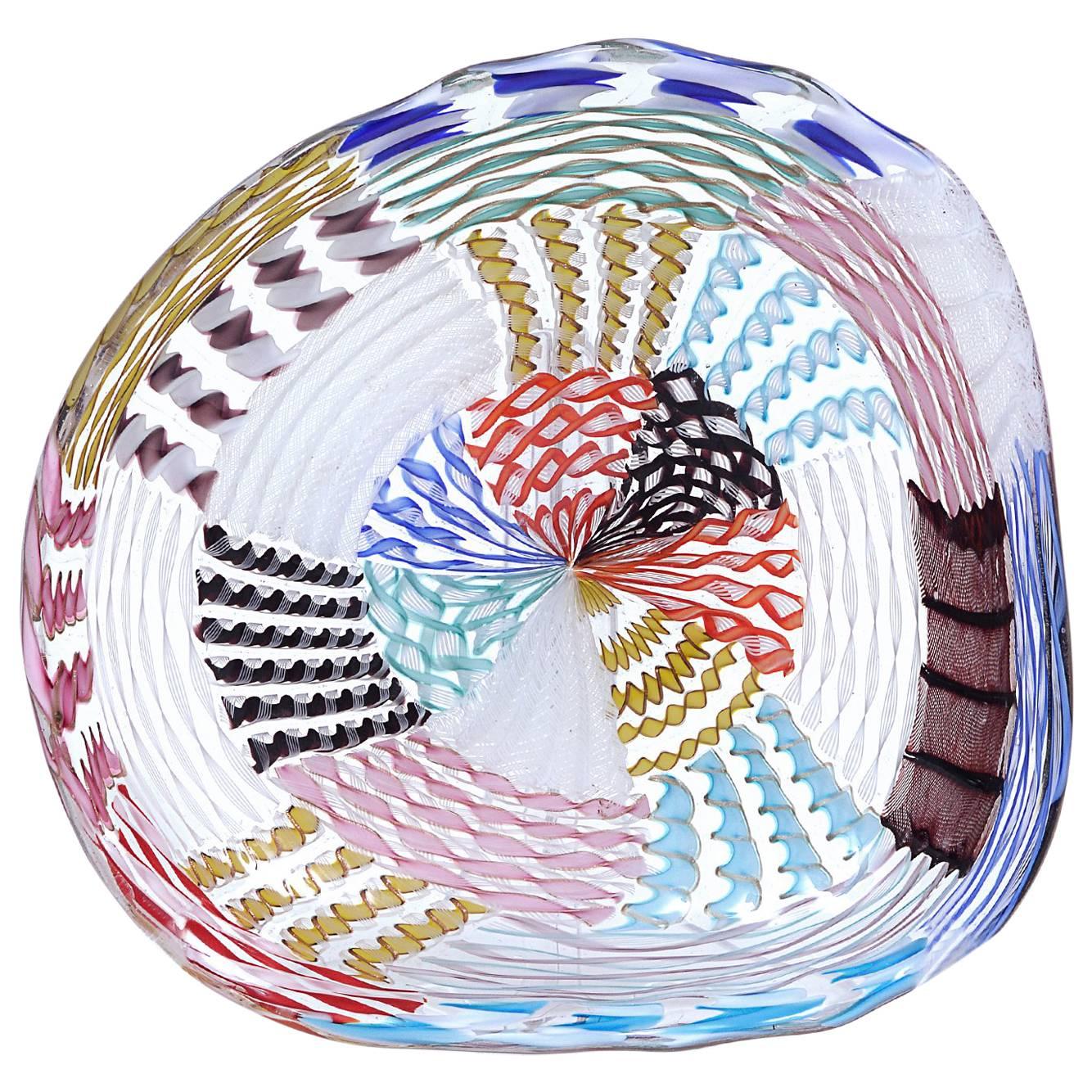 ARCHIMEDE SEGUSO Murano Glass Multicolor Bowl circa 1950 For Sale