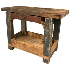 Small Work Bench with Oak Top and Drawer, France, Early 20th Century