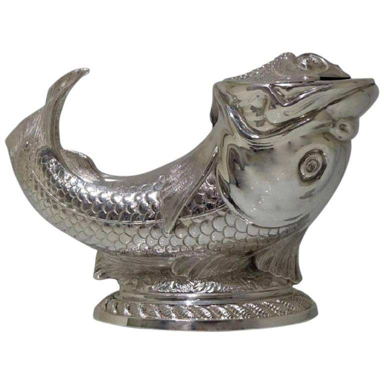 Victorian Silver Plate Fish Formed Spoon Warmer, circa 1885 James Dixon & Sons For Sale